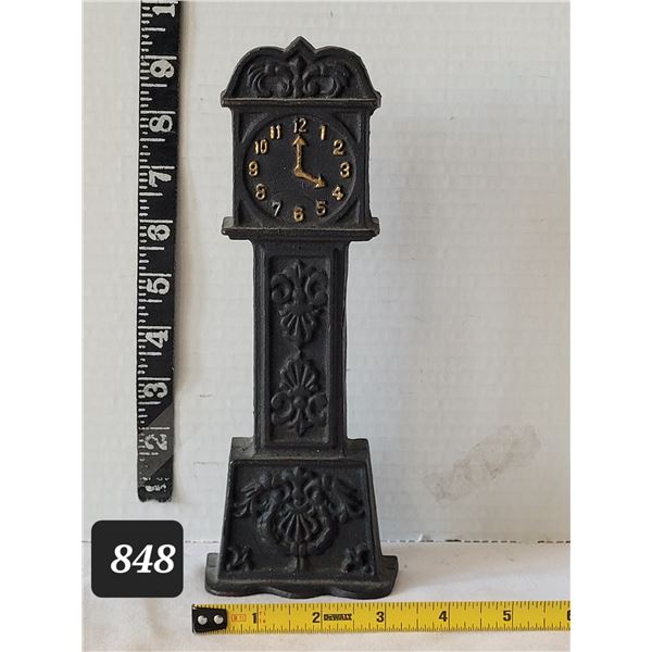 Vintage cast iron Grandfather clock coin bank.