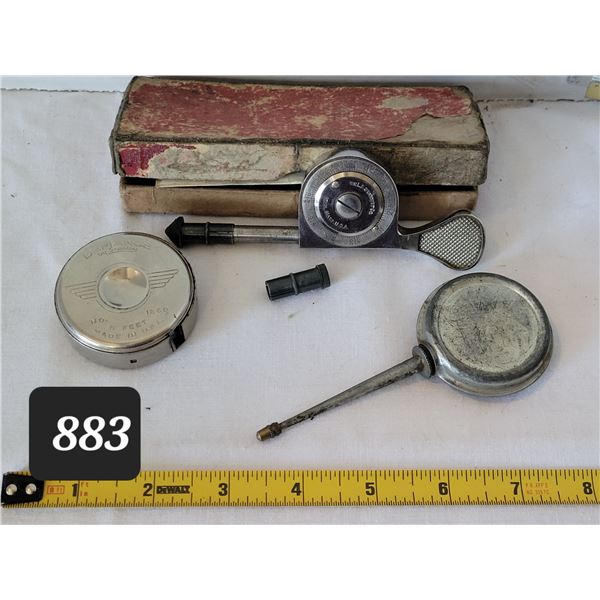 Stanley defiance tape measure, Bels Starrett high speed indicator & oiler.
