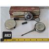 Image 1 : Stanley defiance tape measure, Bels Starrett high speed indicator & oiler.