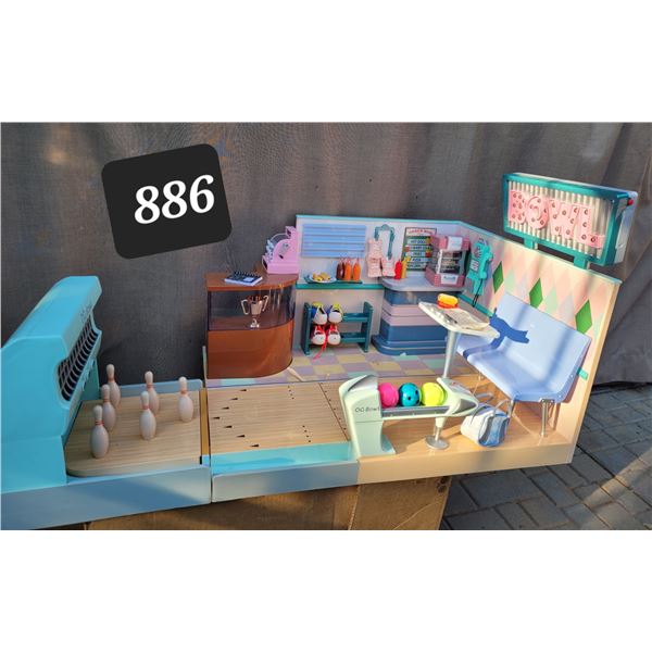 Our Generation- Let it roll! Bowling Alley for dolls. Working lights, sound & elevating pins.