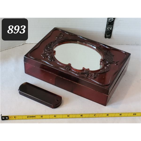 Vtg. Bakelite cosmetic/ jewel box & travel mirror/ comb