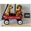 Image 1 : Very small Radio Flyer wagon with plush Scooby-doo & Yogi bear.