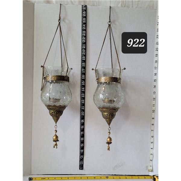 Vintage Hanging, metal & glass, Moroccan style candle lanterns.