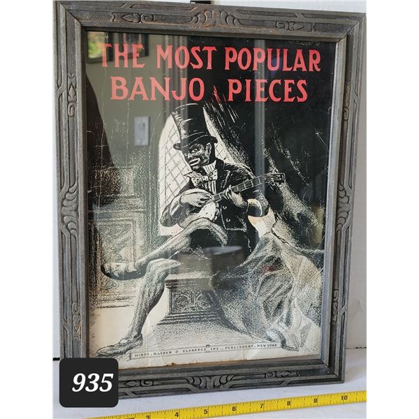 Antique framed Black Americana Banjo player. Hinds, Hayden & Eldridge publishers, New York