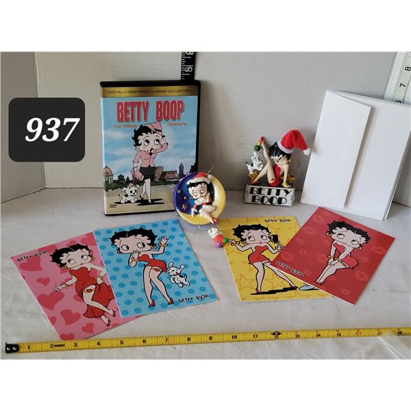 Betty Boop collection. DVD, Christmas voice ornaments & blank cards.