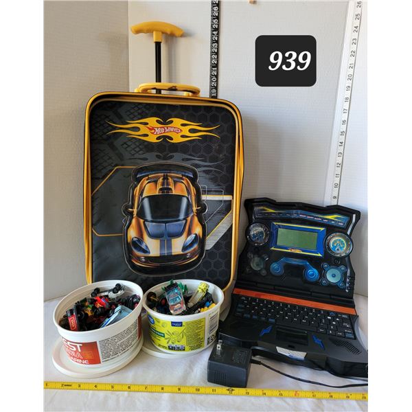 Hot Wheels Accelerator, educational & racing laptop.untested. Hot Wheels suitcase & many cars.