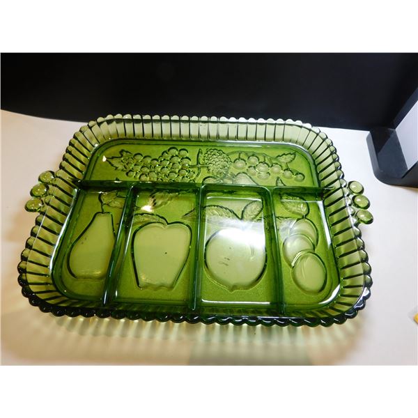 2022.  GREEN CARNIVAL GLASS DIVIDED DISH