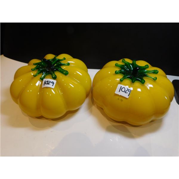 1029.  2-SQUASH ART GLASS ORNAMENTS