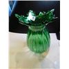 Image 1 : 1030.  VINTAGE GREENGLASS HANDBLOWN RUFFLE EDGED VASE