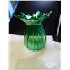 Image 3 : 1030.  VINTAGE GREENGLASS HANDBLOWN RUFFLE EDGED VASE