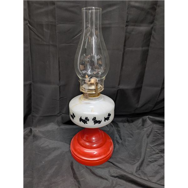 Vintage Scotties Dog Oil Lamp w/ Glass Chimney