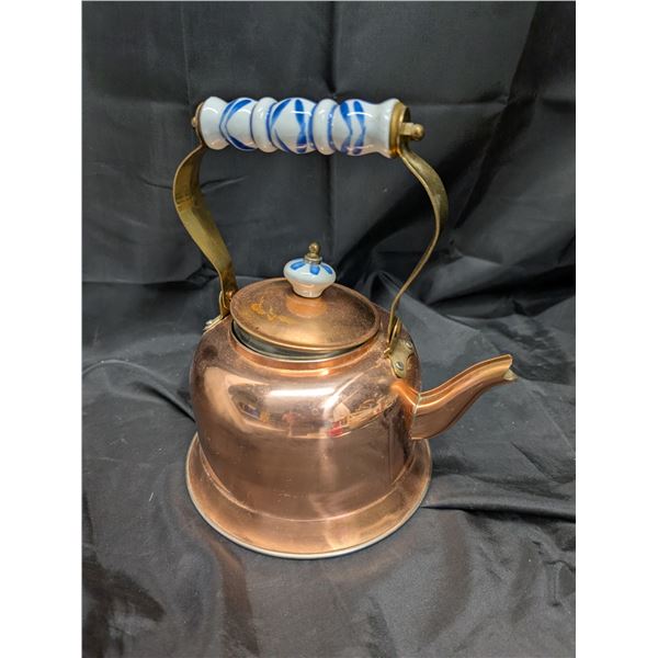 Copper Blue And white handle Tea Pot