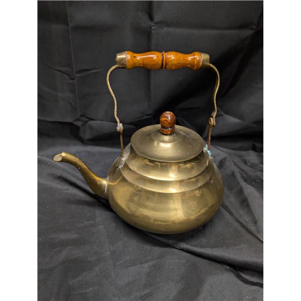 Vintage Brass Wood Handle Tea Pot