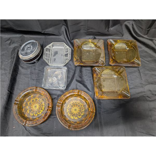 Lot of Ash Trays (Yellow Glass and (1) Tin One)