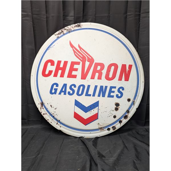Reproduction Tin Chevron Gasolines Sign (33.5"x33.5")