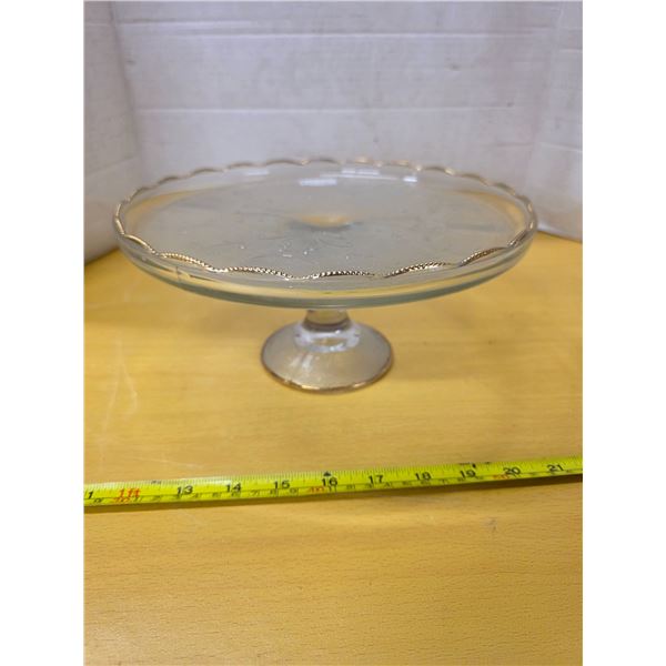 Harp pedestal cake stand- jeanette glass, 1950's