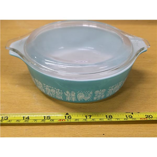 Blue pyrex casserole dish- butter print- 1957-1958