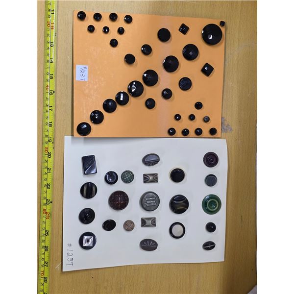 Buttons- black glass and celluloid