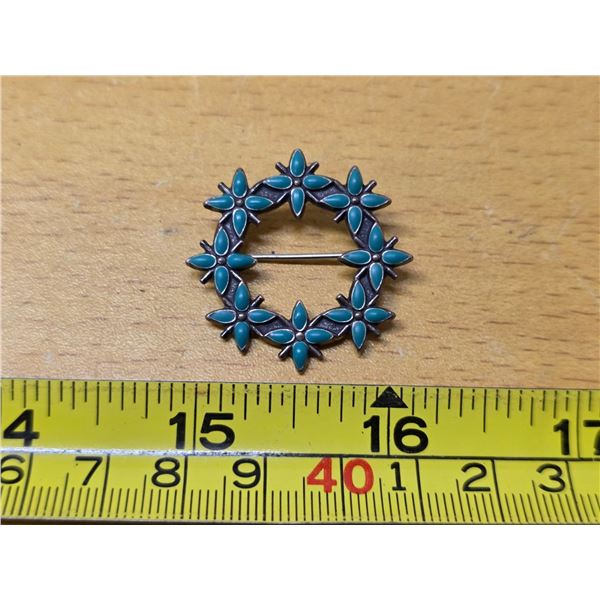 Sterling silver blue enamel brooch