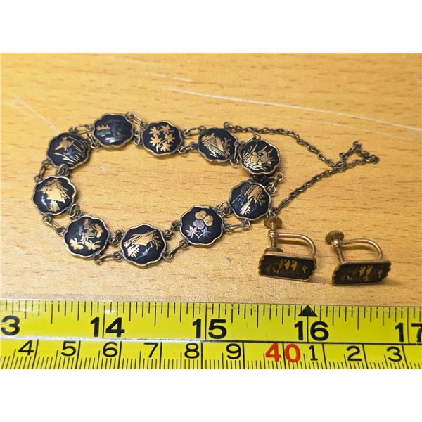 Vintage demascene japanese necklace and imita earrings