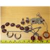 Image 1 : Lot of amber and gold toned colored jewelery