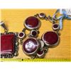 Image 3 : Lot of red and silver toned  jewelery and mexico 925 silver bracelet
