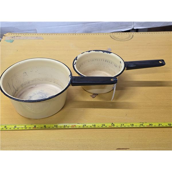 Yellow enamel sauce pans