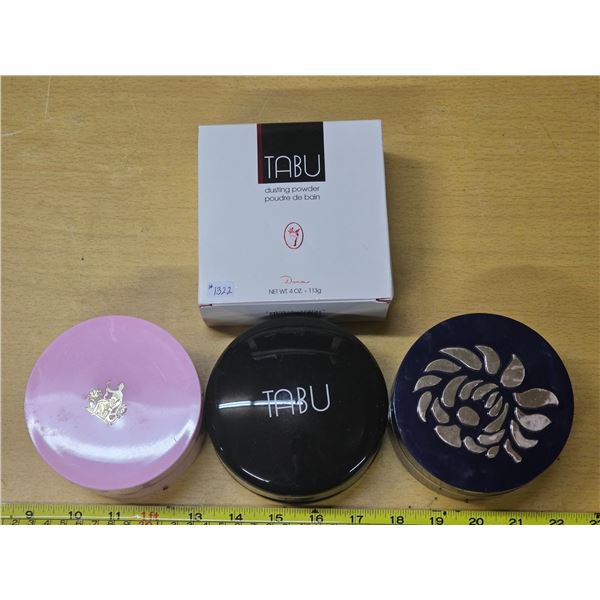 3 dusting power tins-elizabeth arden, lutece, tabu- all mint condition