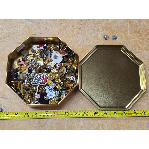 Tin of assorted label pins