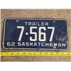 Image 1 : 1962 sask trailer license plate
