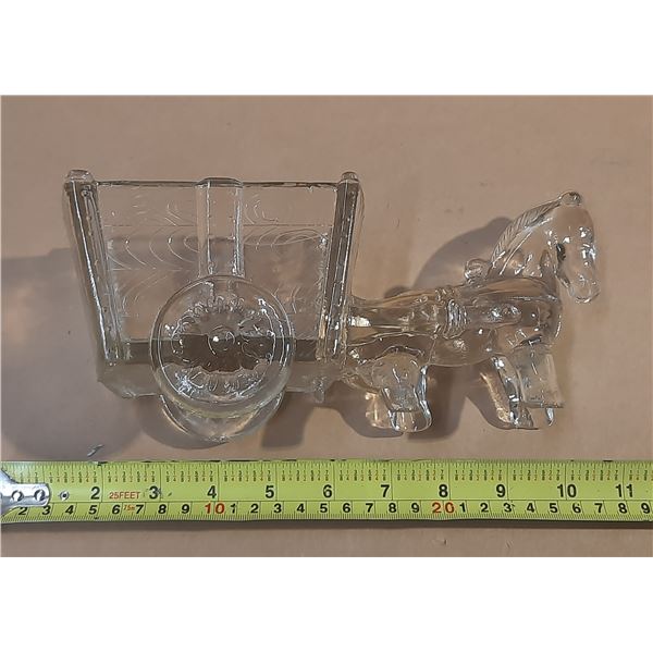Vintage Jeannette Glass Western Cart & Horse Glass Planter.