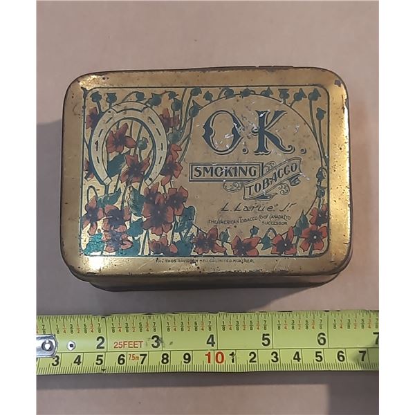 Antique O.K. Smoking L. Larue Jr. Tobacco Tin.