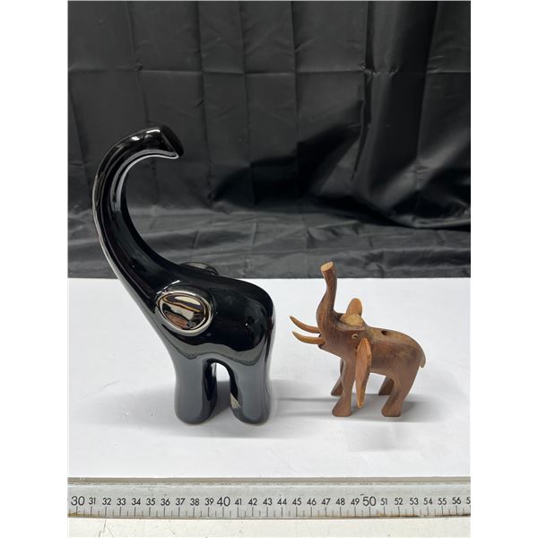 Red Wood Elephant and Large Glass Elephant