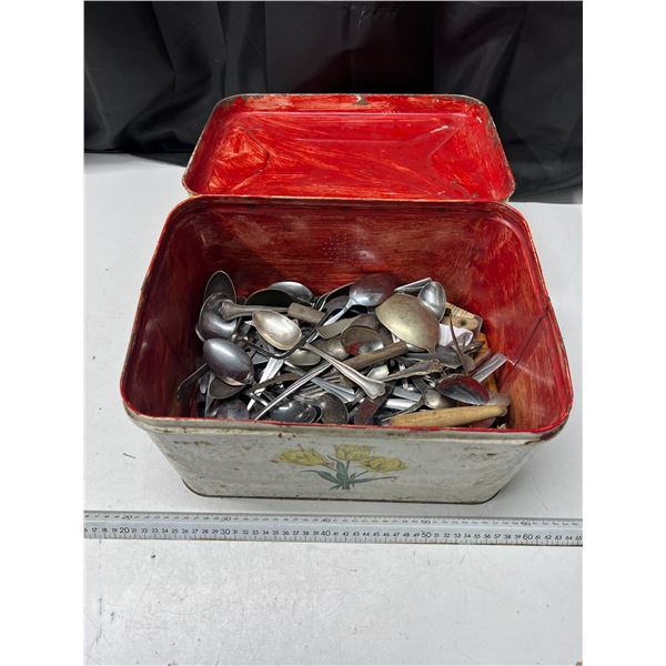 Metal Box of Vintage Cutlery