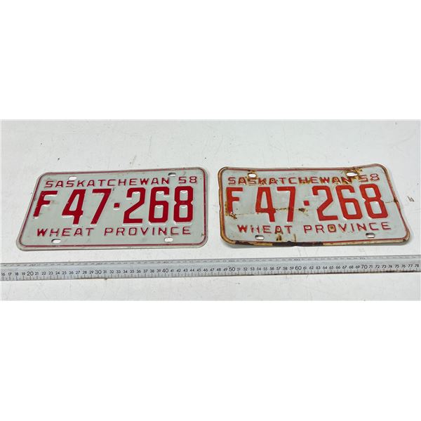pair of 1958 Saskatchewan farm Plates
