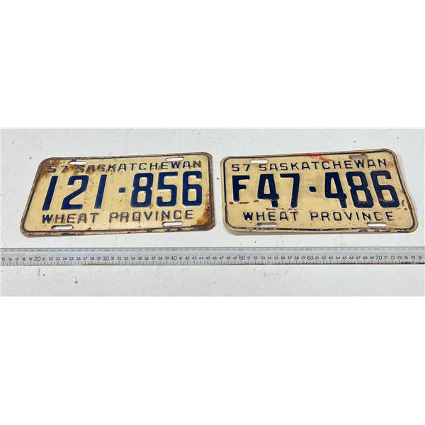 2x 1957 Saskatchewan License Plate (1 Farm Plate)