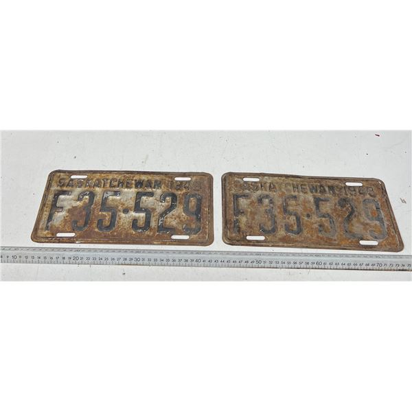 pair of 1948 Saskatchewan Farm License Plates