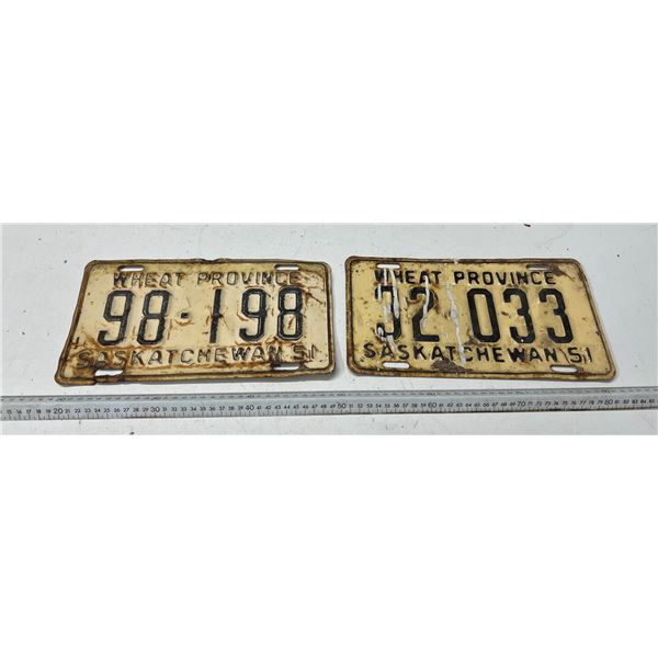 2 1951 Saskatchewan License Plate