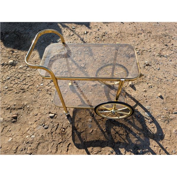 Vintage Brass Rolling Cart w/ Glass Table Top (23"x14"x27")