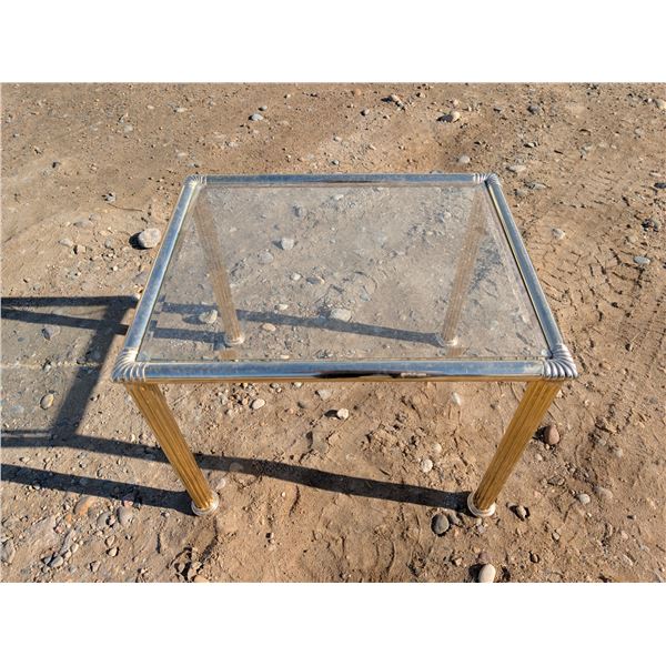 Small Brass Glass Top Display Table (25"x20"x20")