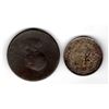 Image 1 : 469.  1799 BRITISH PENNY AND 1914 BELGIUM SILVER ONE FRANC