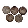 Image 2 : 485.  5 NEWFOUNDLAND AND CANADA STERLING TEN CENT PIECES