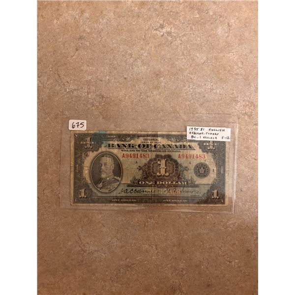 1935 Canadian 1 Dollar Bill - Osborne/Towers
