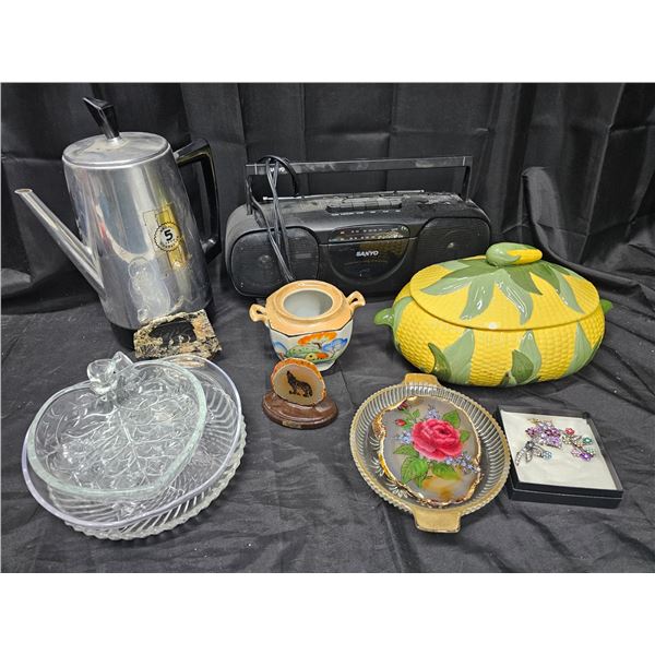 Lot of Misc Household Items (Glass Dishes, Kettle, Cassette Player etc.)