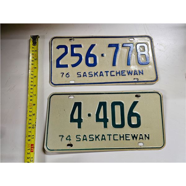 (2) Sask Licence Plates (1) 1974 (1) 1976