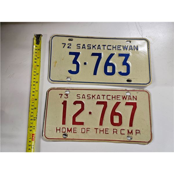 (2) Sask Licence Plates (1) 1972 (1) 1973