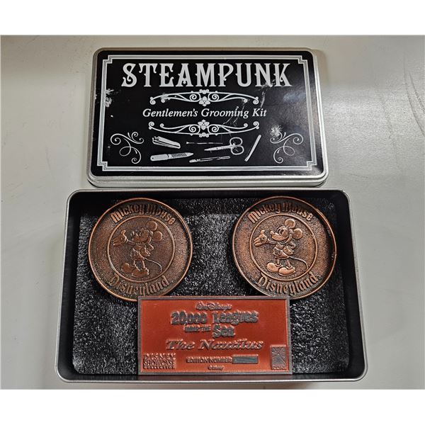 Disney Memorabilia 3pc includes 2 Bronze Metal Mickey Mouse Medallions, Made in Canada