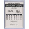 Image 2 : Shaquille O'Neal Best Rookie All Star Promo Card 6 of 6 Holo Graphic Mi.