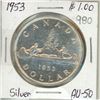 Image 1 : Canada 1953 Dollar .800 Silver AU-50.