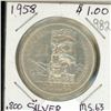 Image 1 : Canada 1958 B.C. Dollar .800 Silver MS-63.